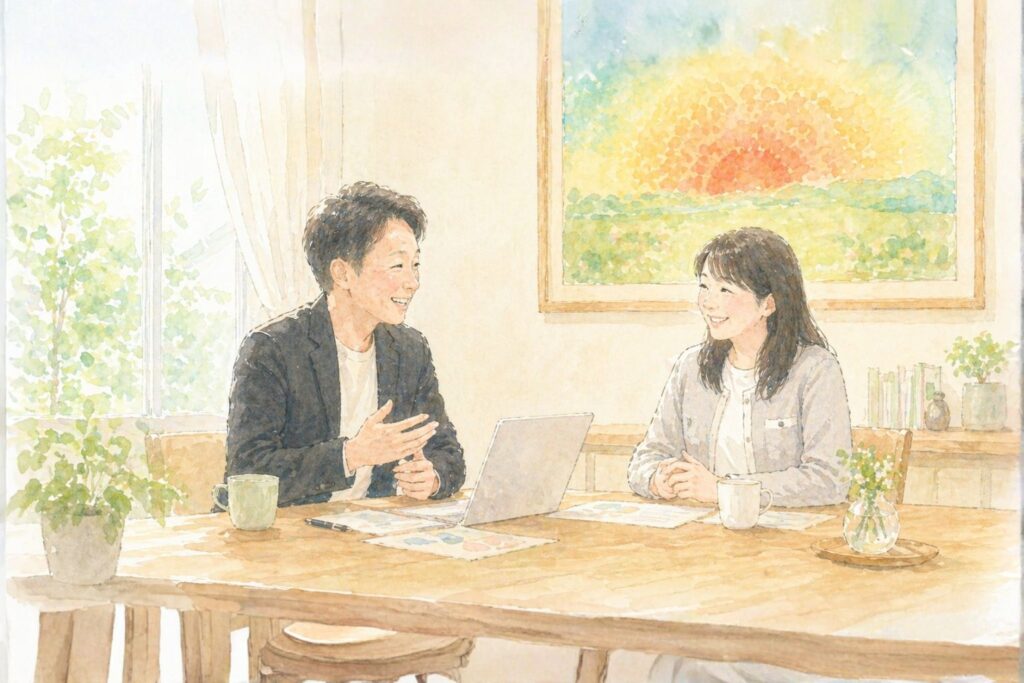自然に会話が弾み心地よい人間関係を表す二人のイメージ